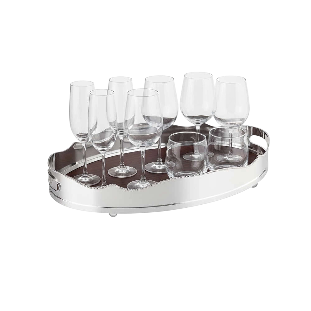 Bandeja Oval Com Madeira Silverlux Louise