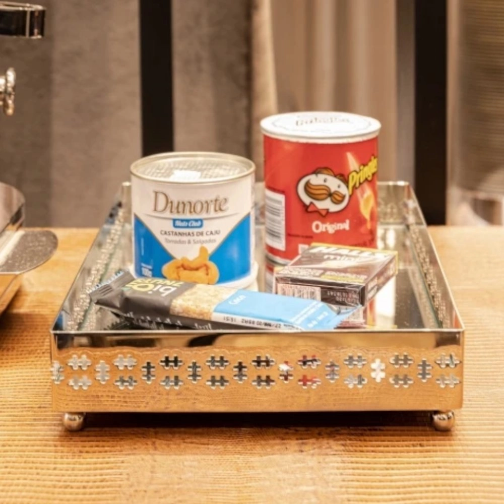 Bandeja Retangular St. James Mirror Cross Com Fundo Espelhado 30 X 20 X 4 Cm