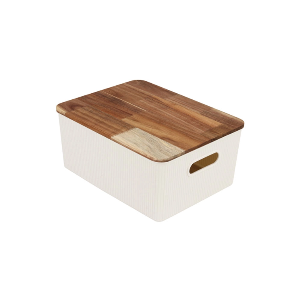 Caixa Organizadora Canelada Com Tampa de Acácia Oikos 16 Litros Caixa Organizadora Canelada Com Tampa de Acácia Oikos 16 Litros