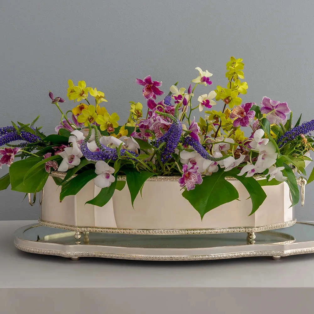 Centro de Mesa St James Classico Com Cordao Palha e Presentoir Com Espelho Centro de Mesa St James Classico Com Cordao Palha e Presentoir Com Espelho