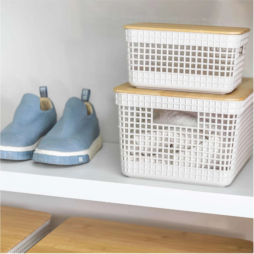 Cesto Organizador Com Tampa Ou Grid Bege 8 Litros Cesto Organizador Com Tampa Ou Grid Bege 8 Litros