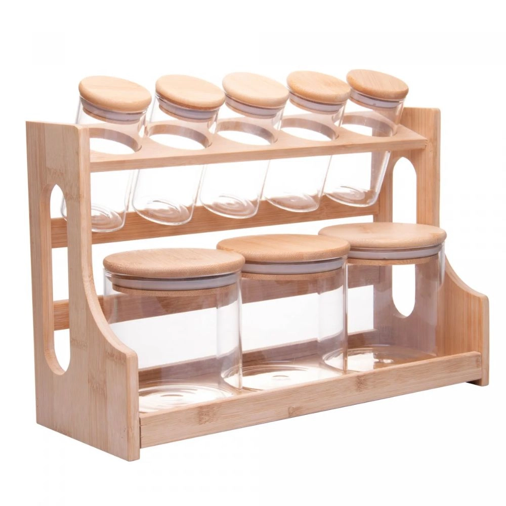 Conjunto 8 Potes Com Tampa Em Bambu Rack - Wolff Conjunto 8 Potes Com Tampa Em Bambu Rack - Wolff