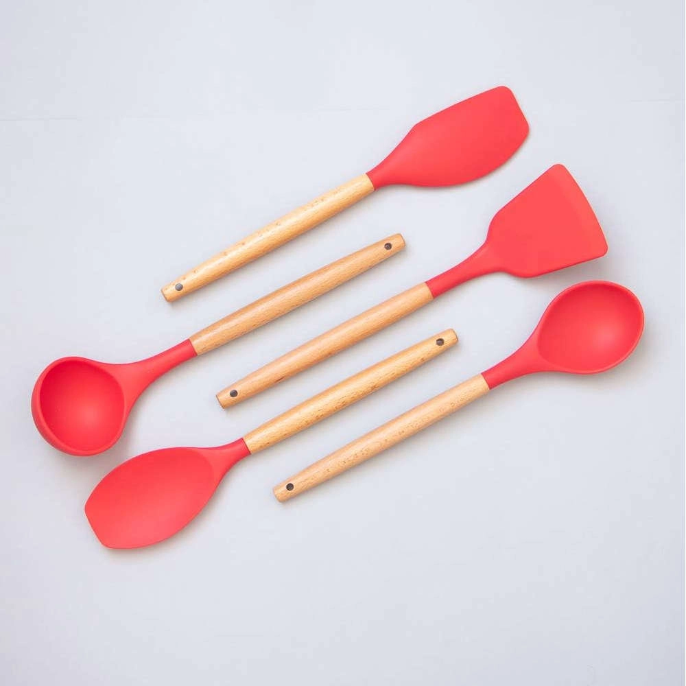 Espátula de Silicone Com Cabo de Madeira Oikos