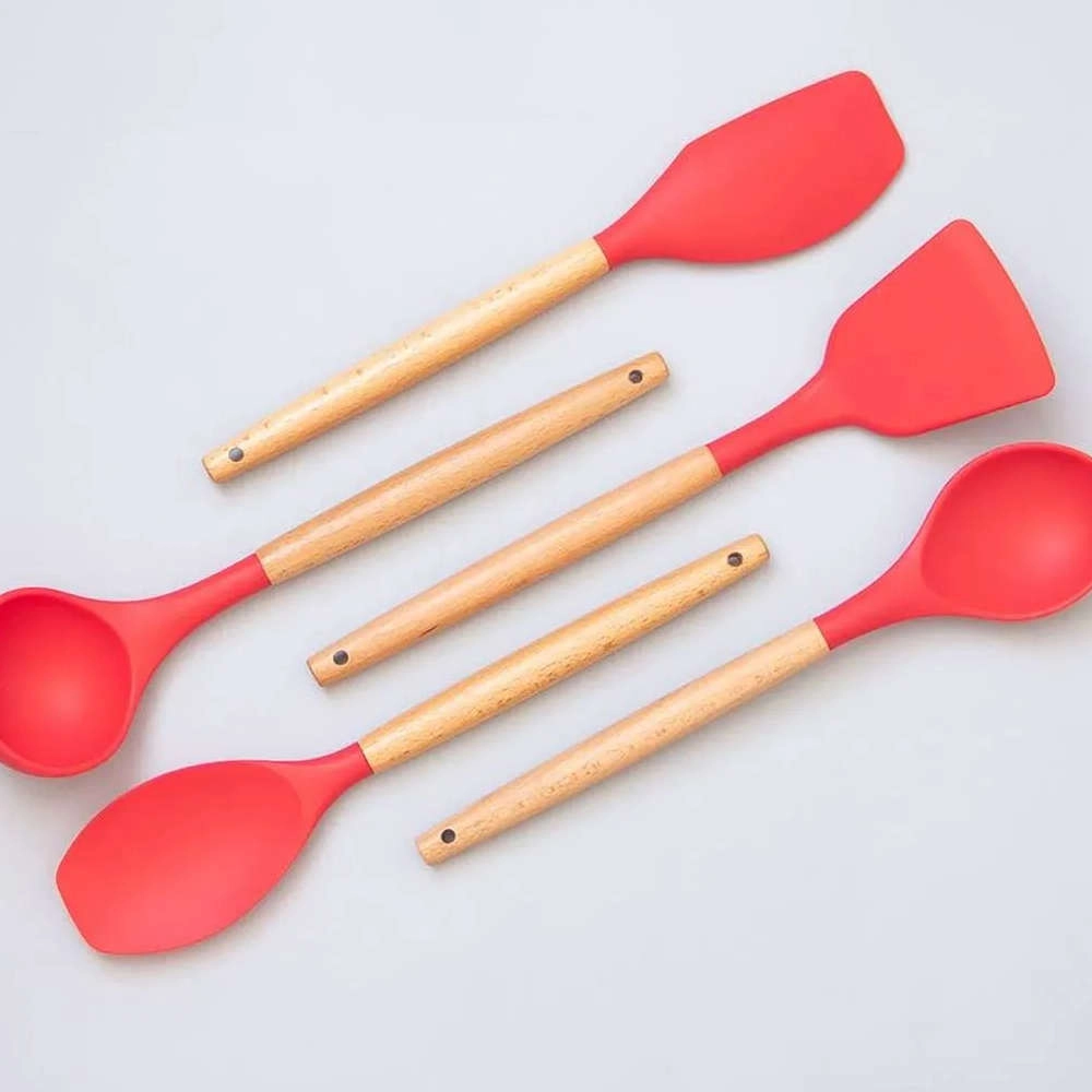 Espátula Reta de Silicone Com Cabo de Madeira Oikos