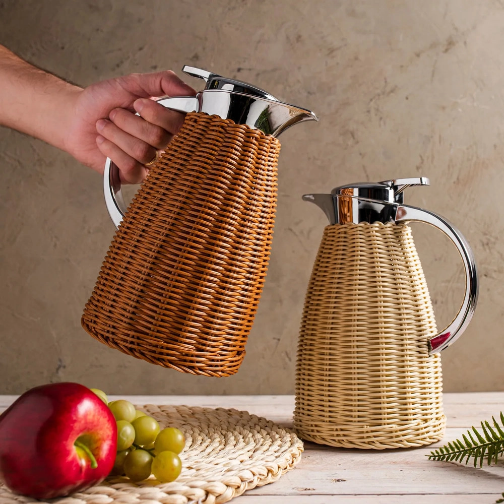 Garrafa Termica de Aco Inox Com Rattan Plastico Bege 1,5l - Wolff