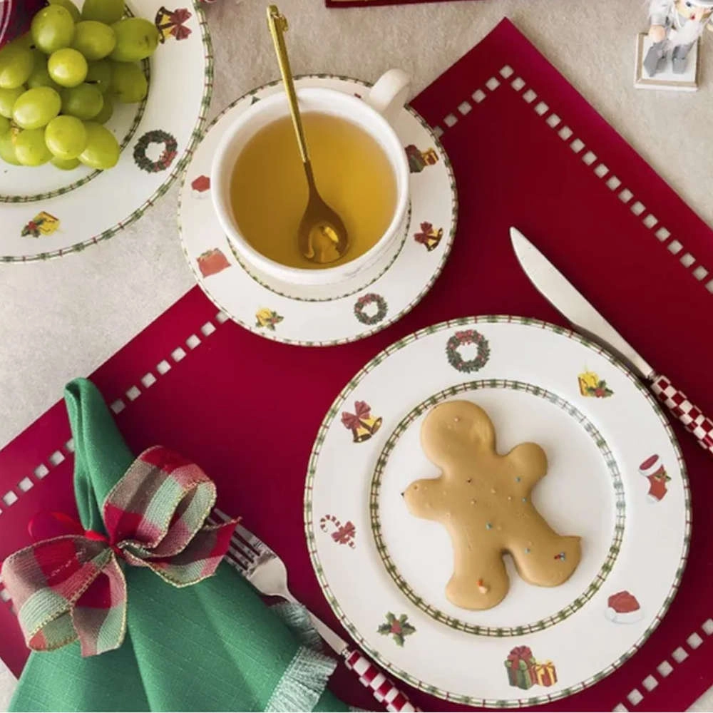 Jogo de Pratos de Sobremesa Jingle Bells Ceramica Alleanza