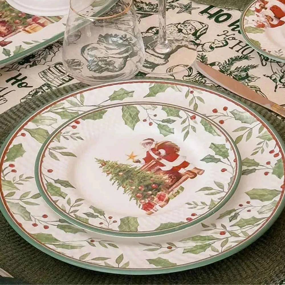 Jogo de Pratos Rasos Azevinho Ceramica Alleanza 6 Pecas