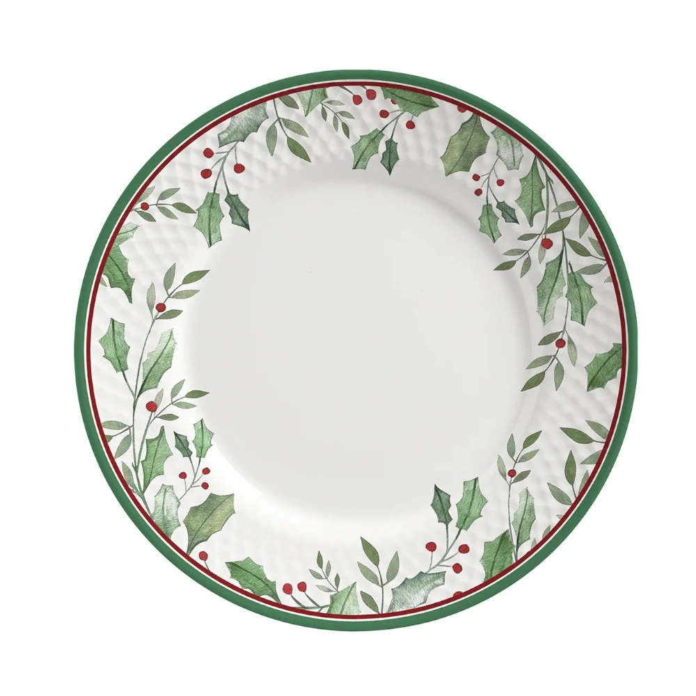 Jogo de Pratos Rasos Azevinho Ceramica Alleanza 6 Pecas