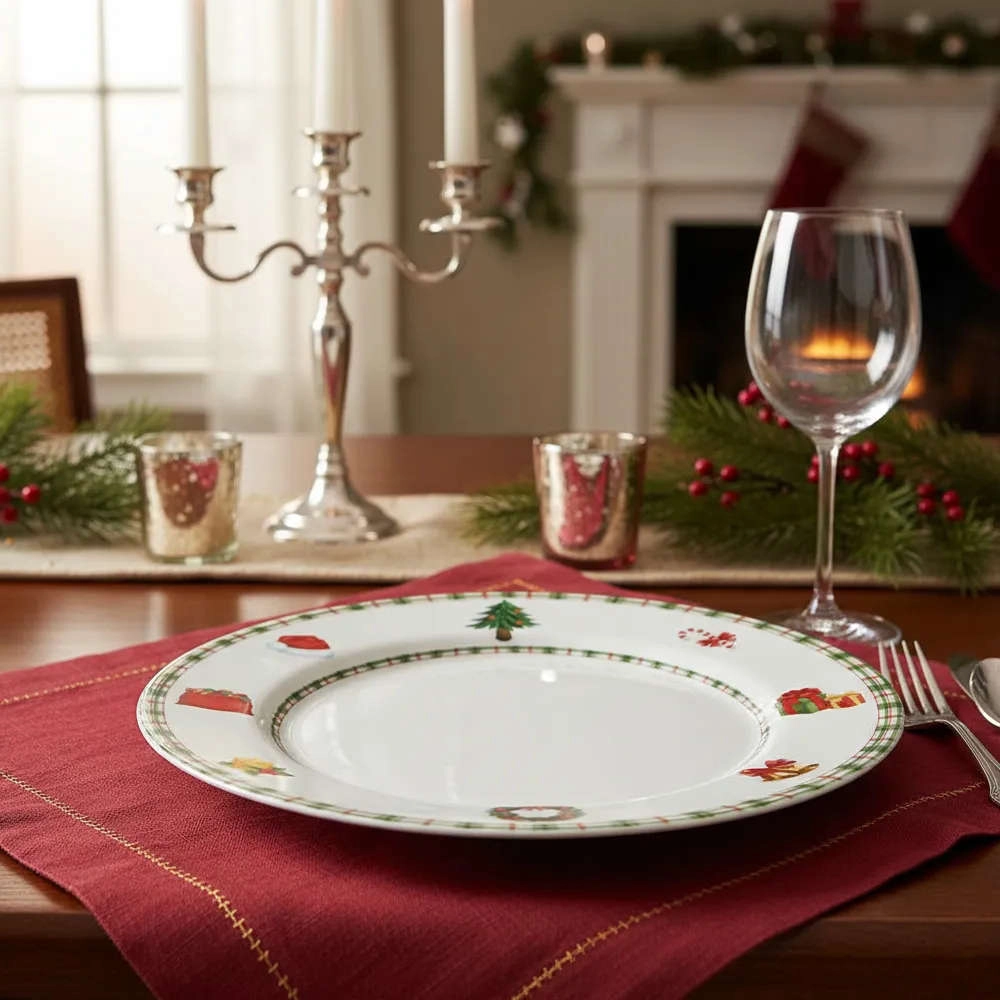 Jogo de Pratos Rasos Jingle Bells Ceramica Alleanza 6 Pecas