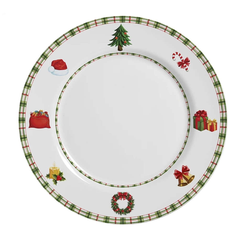 Jogo de Pratos Rasos Jingle Bells Ceramica Alleanza 6 Pecas
