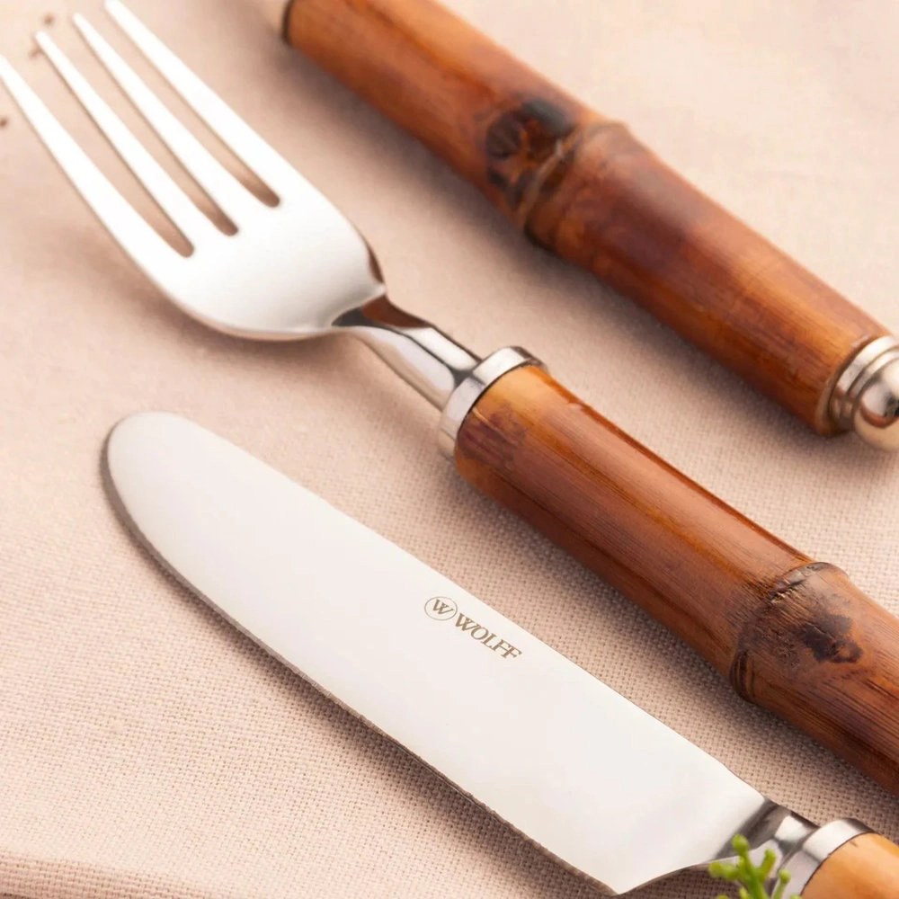 Jogo de Talheres de Mesa Wolff Bamboo Escuro - 6 Pecas