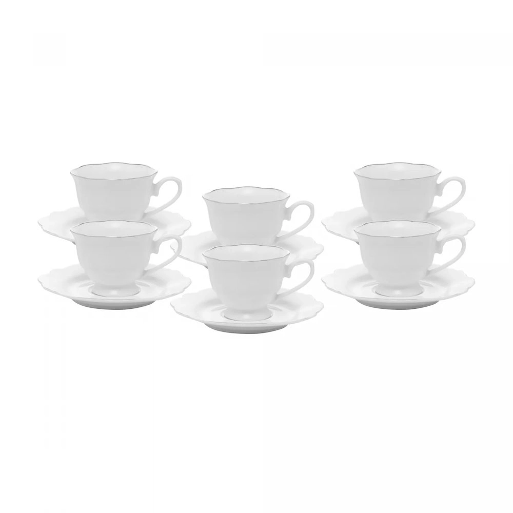 Jogo de Xicaras Para Cafe Com Pires Wolff Maldivas Com Fio Prata 80 Ml - 6 Pecas