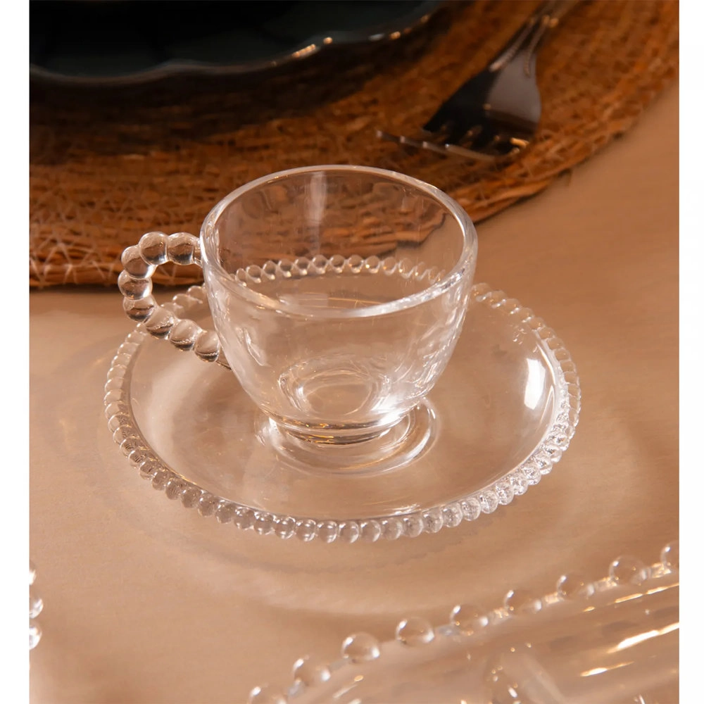 Jogo de Xicaras Para Cafe Com Pires Wolff Pearl Transparente 100 Ml - 4 Pecas Jogo de Xicaras Para Cafe Com Pires Wolff Pearl Transparente 100 Ml - 4 Pecas