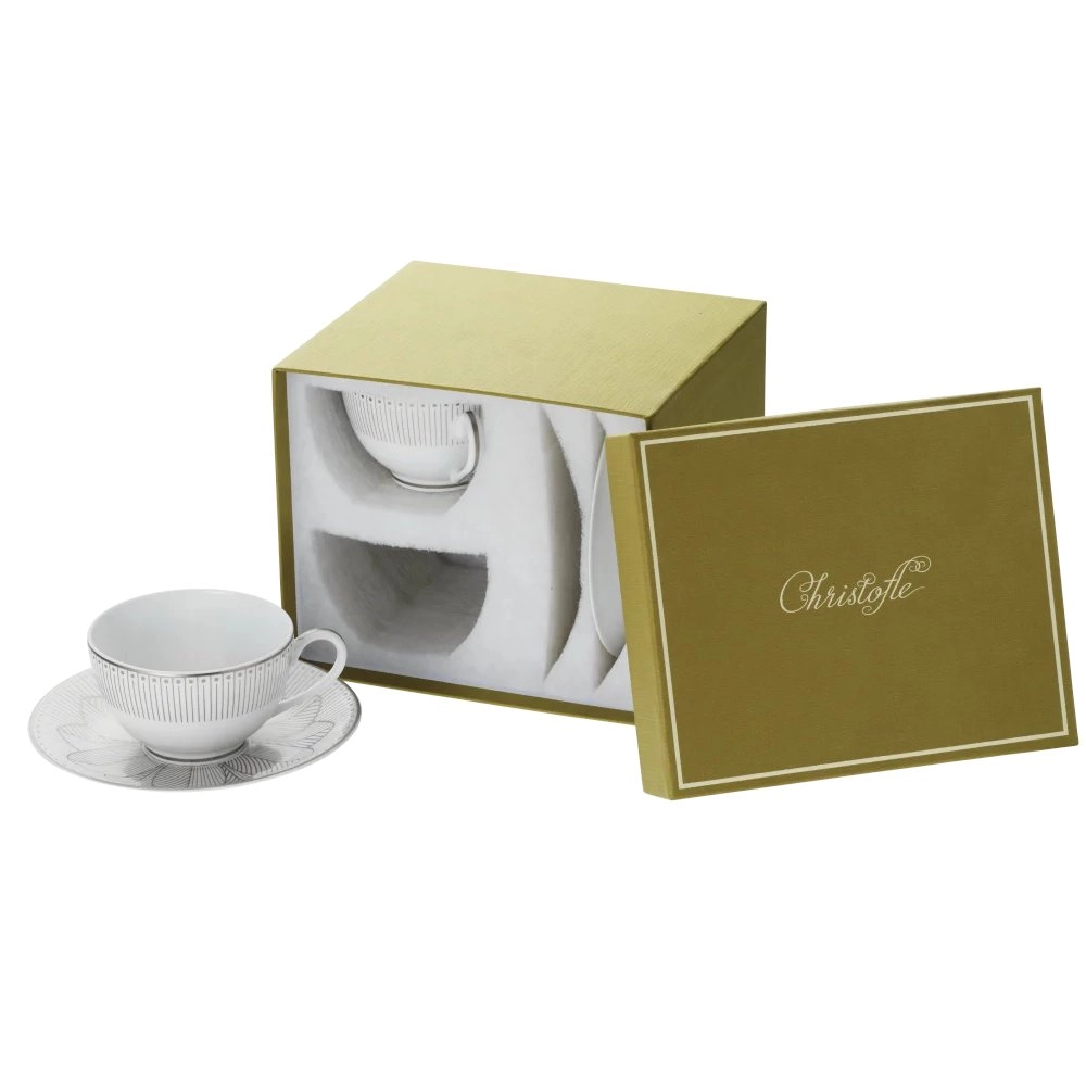 Jogo de Xicaras Para Cha Com Pires Malmaison Imperiale Platina 2 Pecas