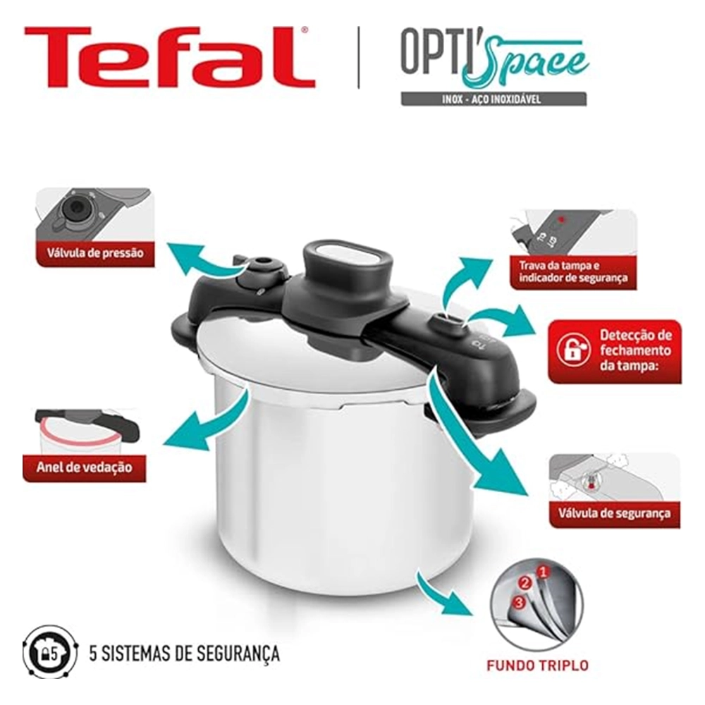 Panela de Pressão Com Cesto de Vapor T-fal Opti&#039;space 7 Litros