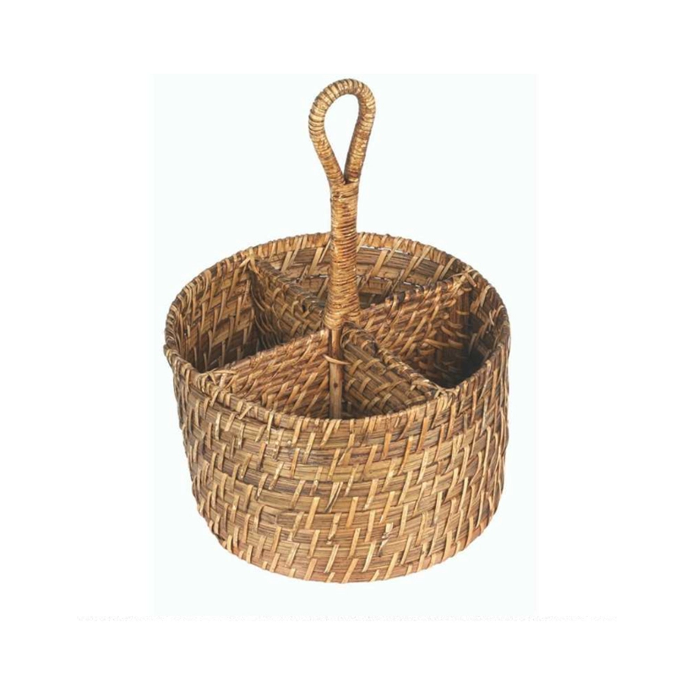 Porta Talheres Redondo Com Divisões Hudson Home Rattan 28 X 19 Cm