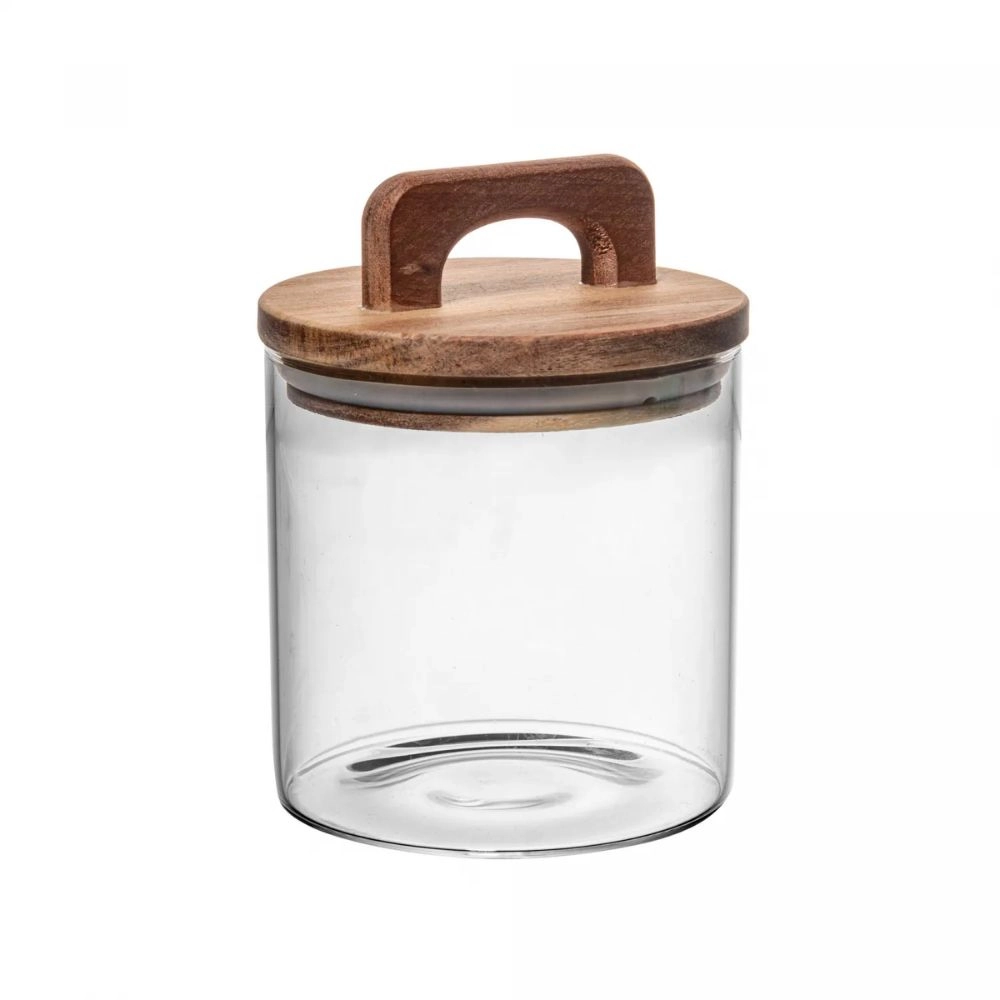 Pote de Vidro C/ Tampa de Acacia Pote de Vidro C/ Tampa de Acacia