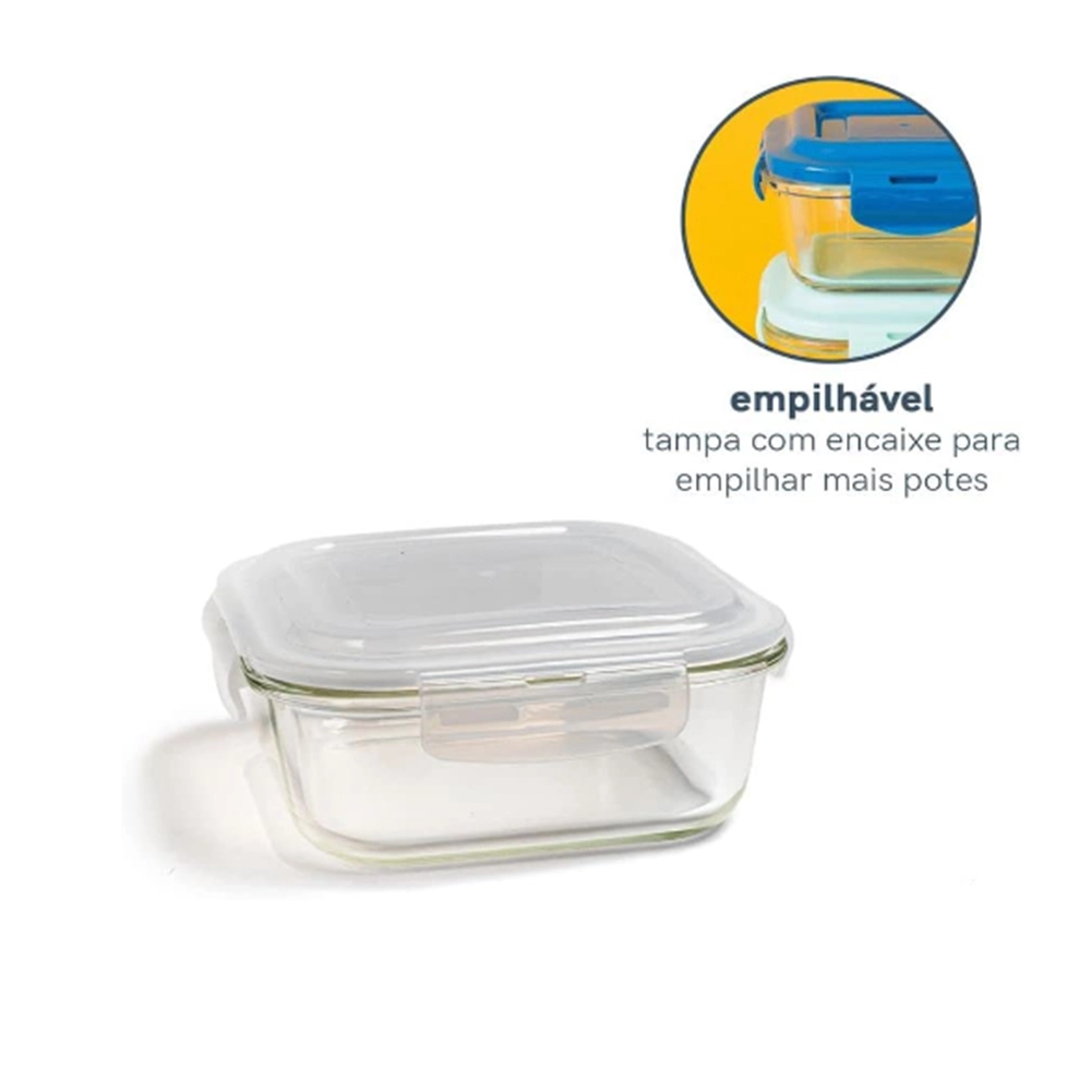 Pote Quadrado Com Tampa Oikos 520 Ml