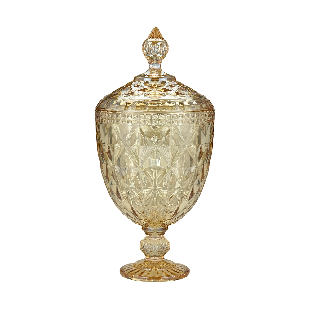 Potiche Com Pé Lyor Diamond Metalizado 15 X 32 Cm