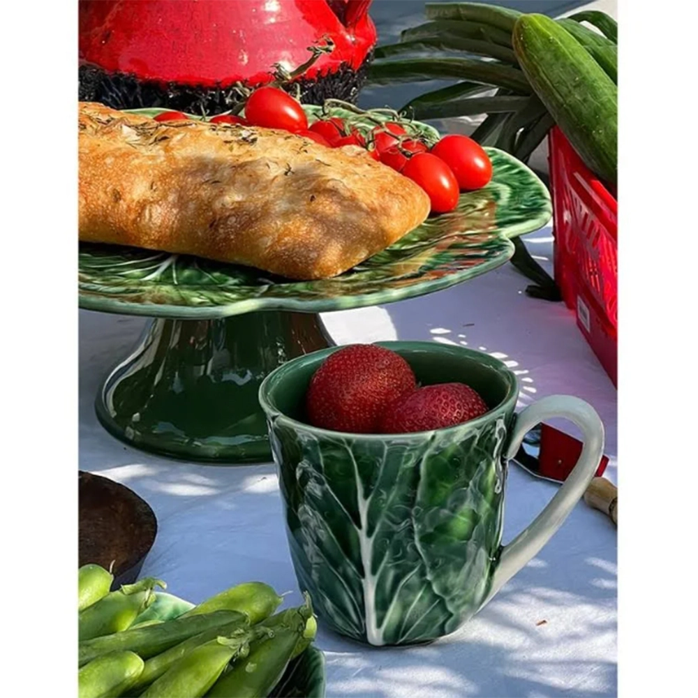 Prato Para Bolo Com Pé Bordallo Pinheiro Couve 13 X 31 Cm Prato Para Bolo Com Pé Bordallo Pinheiro Couve 13 X 31 Cm