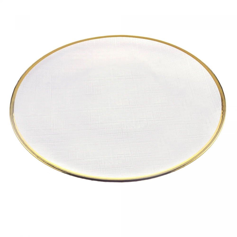 Prato Para Sobremesa de Cristal Com Borda Dourada Linen 21cm - Wolff Prato Para Sobremesa de Cristal Com Borda Dourada Linen 21cm - Wolff