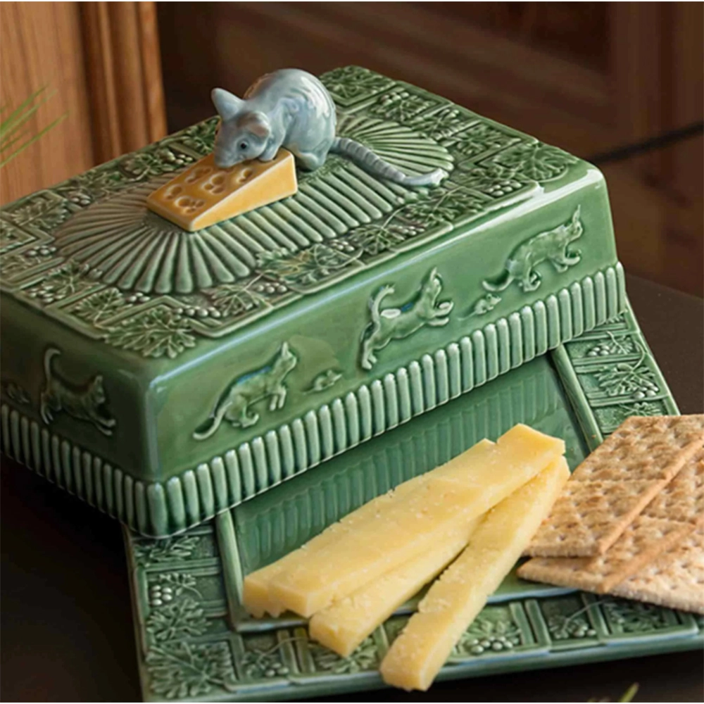 Queijeira Rato Com Tampa Bordallo Pinheiro 14 X 22,5 X 30,5 Cm