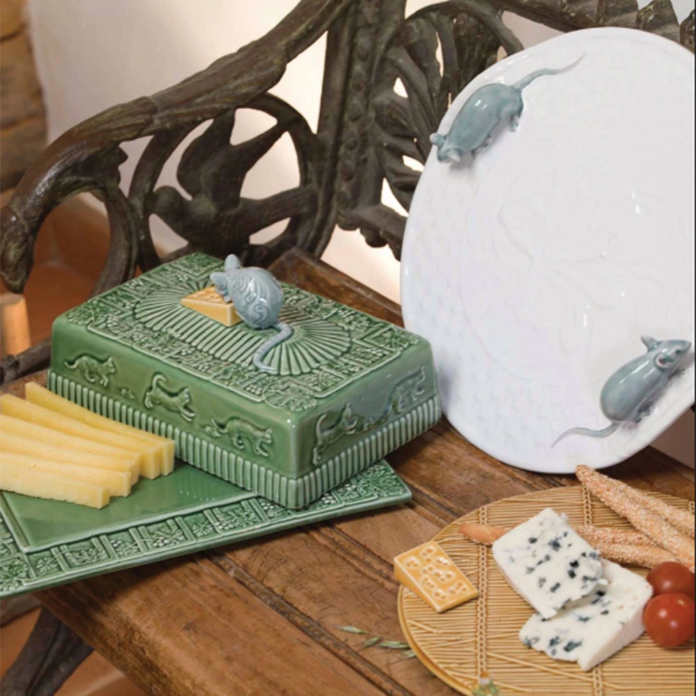 Queijeira Rato Com Tampa Bordallo Pinheiro 14 X 22,5 X 30,5 Cm