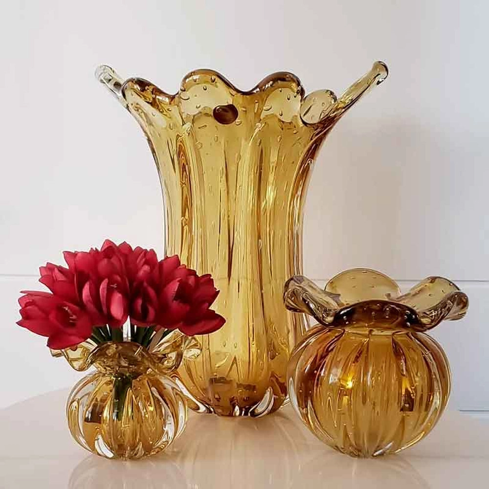 Vaso Torcello Cristais D´labone Ambar 14 X 14 Cm Vaso Torcello Cristais D´labone Ambar 14 X 14 Cm