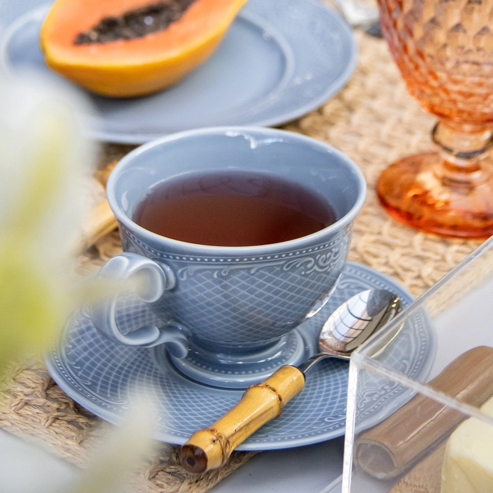 Xícara Para Chá Com Pires Qualitier Noble 250 Ml Azul