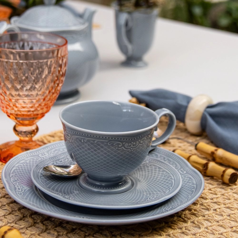 Xícara Para Chá Com Pires Qualitier Noble 250 Ml Azul Xícara Para Chá Com Pires Qualitier Noble 250 Ml Azul