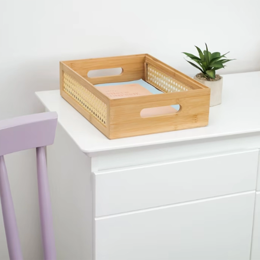 Caixa Organizadora Empilhável Palhinha Oikos Bambu 24 Cm