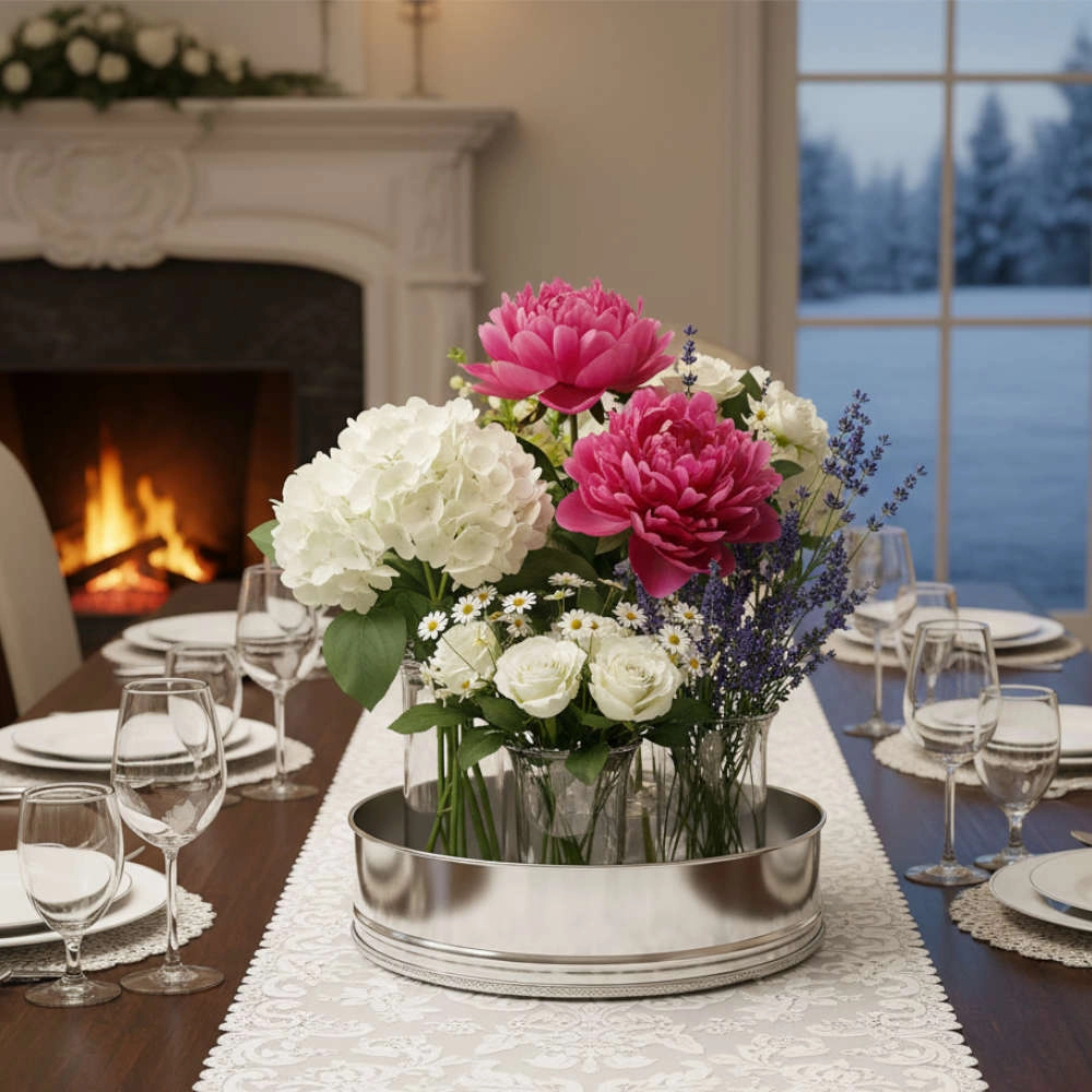 Centro de Mesa Redondo Silverlux Pérola 24 X 10,5 Cm