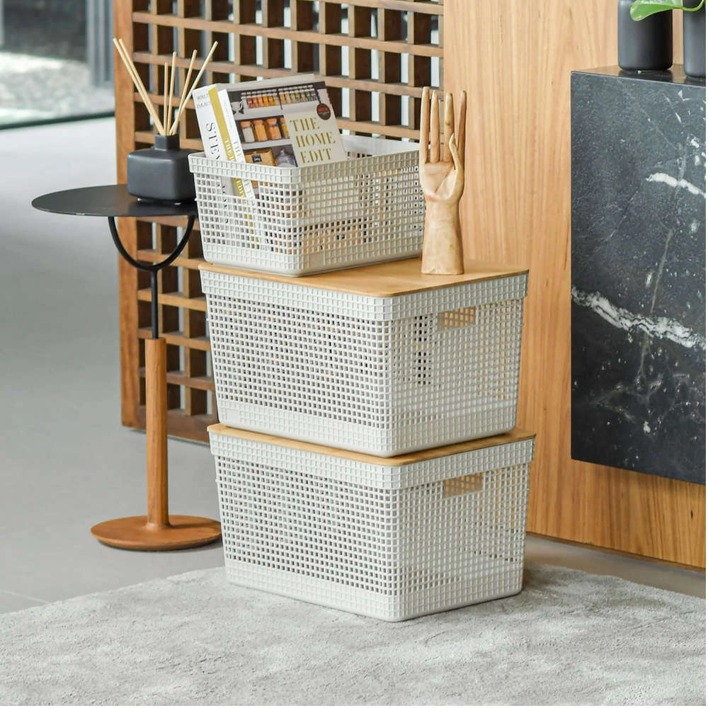 Cesto Organizador Com Tampa Ou Grid Bege 20 Litros Cesto Organizador Com Tampa Ou Grid Bege 20 Litros