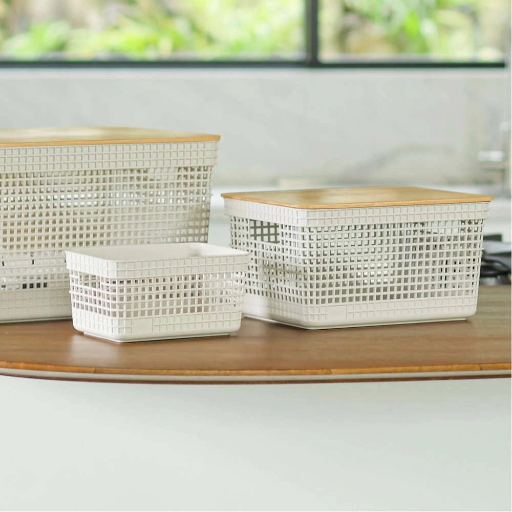 Cesto Organizador Com Tampa Ou Grid Bege 8 Litros