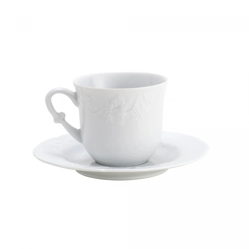 Conjunto 6 Xicaras de Cafe de Porcelana Limoges Com Pires Vendange 100ml - Wolff