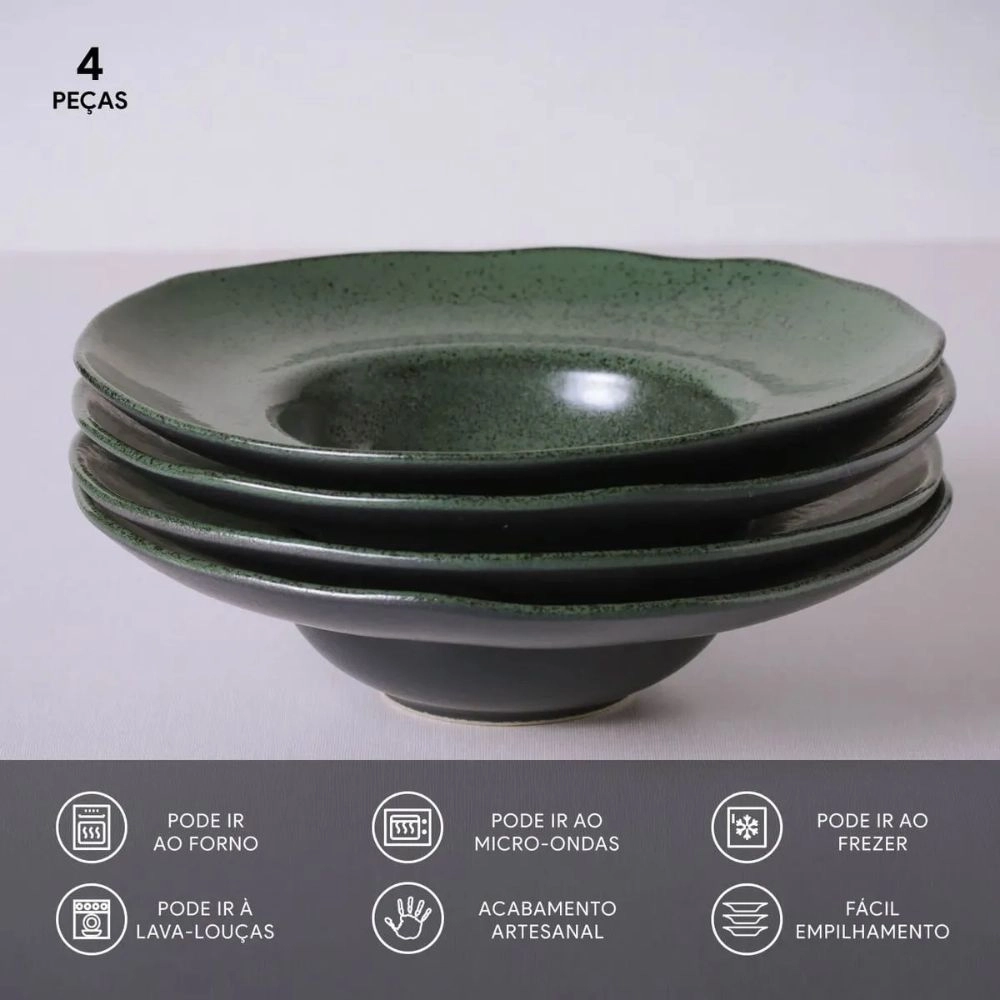 Conjunto de 4 Pratos Para Massa Porto Brasil Organico Greenery