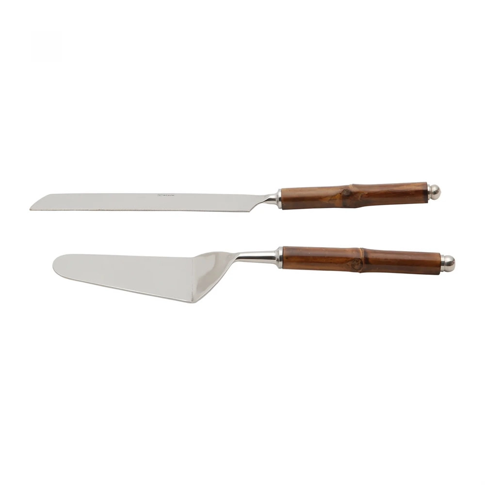 Conjunto de Talheres Para Bolo Wolff Bamboo Escuro - 2 Pecas