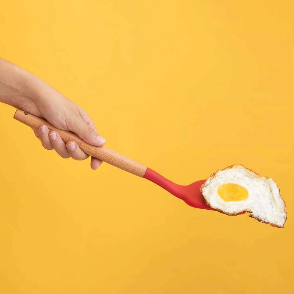 Espátula de Silicone Com Cabo de Madeira Oikos