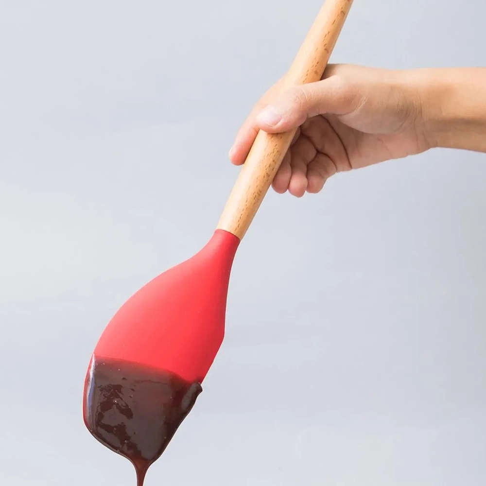 Espátula Reta de Silicone Com Cabo de Madeira Oikos