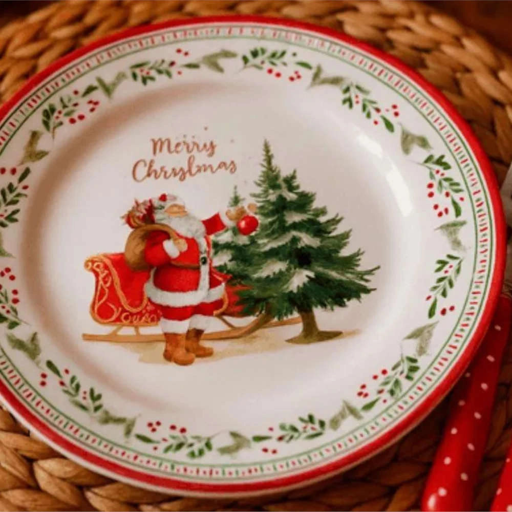 Jogo de Pratos de Sobremesa Merry Christmas Ceramica Alleanza Jogo de Pratos de Sobremesa Merry Christmas Ceramica Alleanza