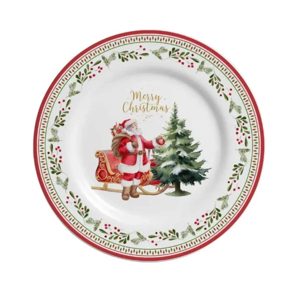 Jogo de Pratos de Sobremesa Merry Christmas Ceramica Alleanza Jogo de Pratos de Sobremesa Merry Christmas Ceramica Alleanza