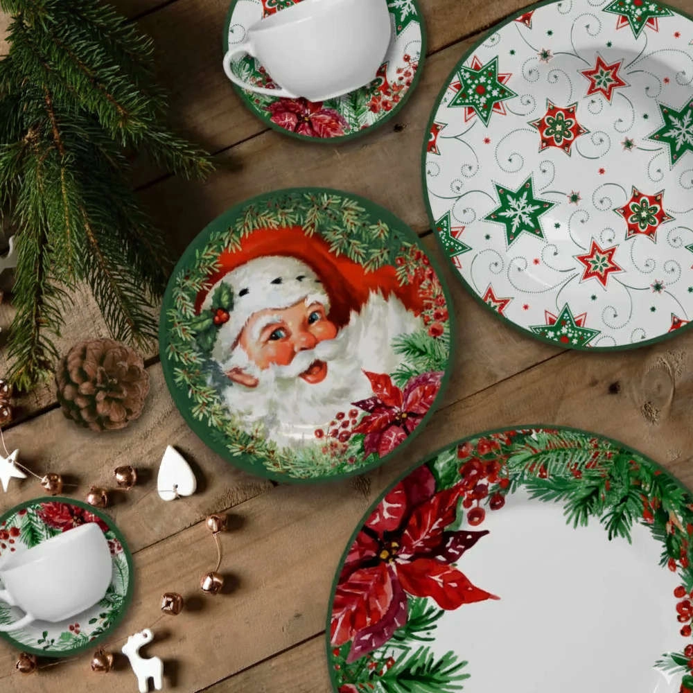 Jogo de Pratos de Sobremesa Natal Ceramica Alleanza Jogo de Pratos de Sobremesa Natal Ceramica Alleanza