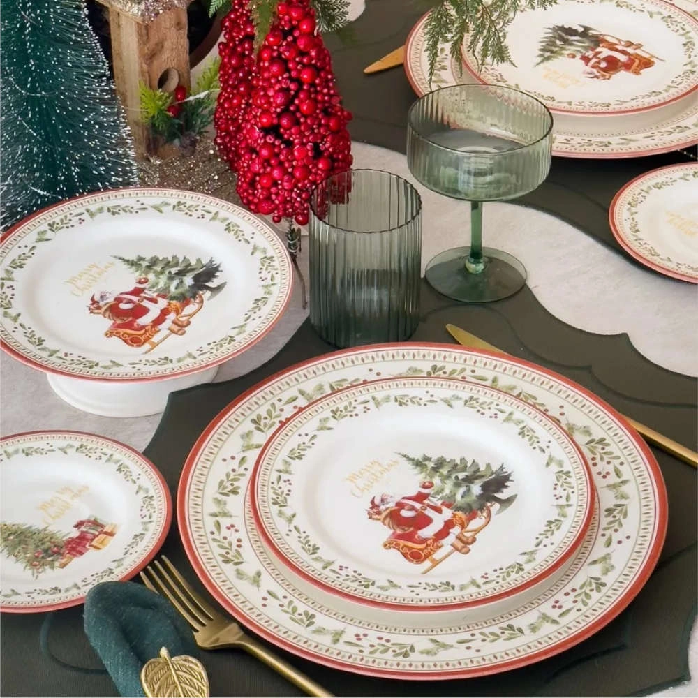 Jogo de Pratos Rasos Coup Merry Christmas Ceramica Alleanza Jogo de Pratos Rasos Coup Merry Christmas Ceramica Alleanza