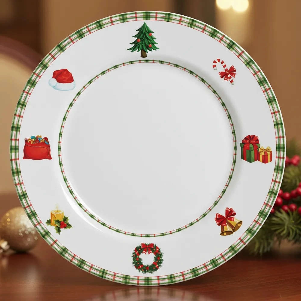 Jogo de Pratos Rasos Jingle Bells Ceramica Alleanza 6 Pecas Jogo de Pratos Rasos Jingle Bells Ceramica Alleanza 6 Pecas