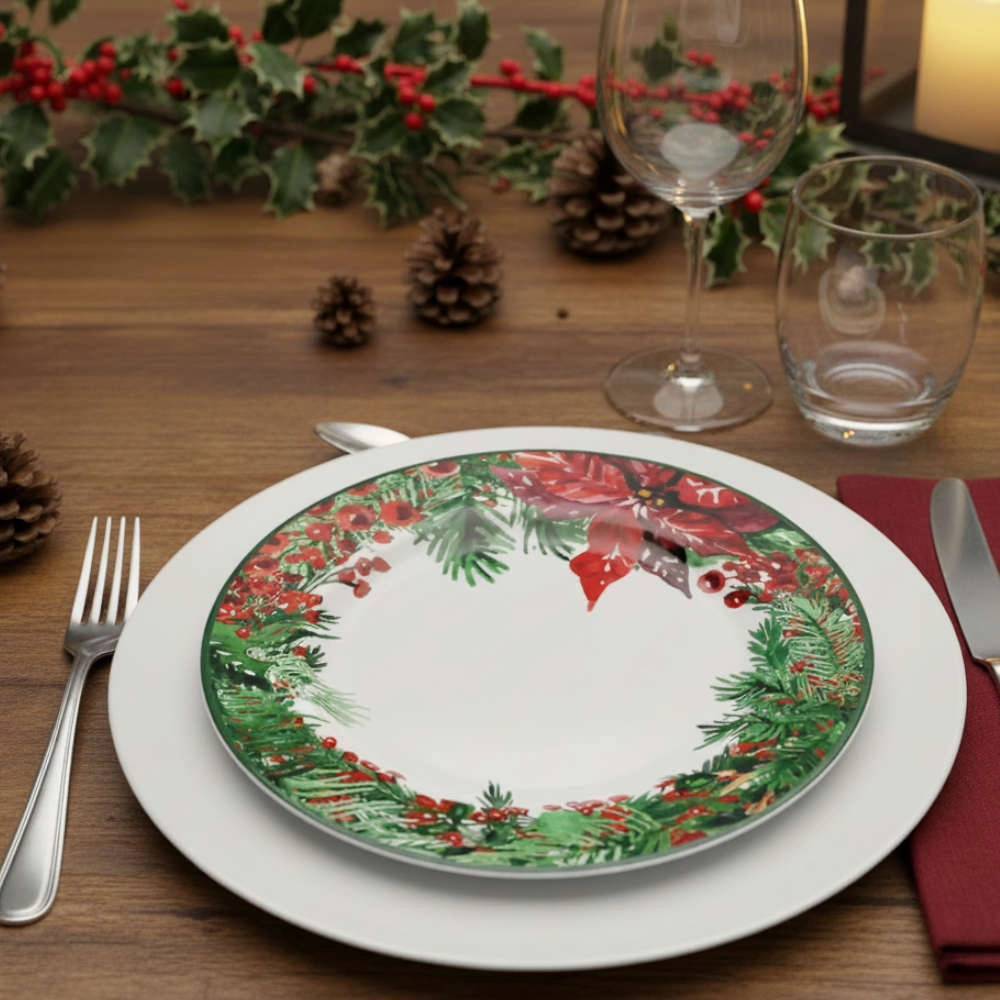 Jogo de Pratos Rasos Natal Ceramica Alleanza Jogo de Pratos Rasos Natal Ceramica Alleanza