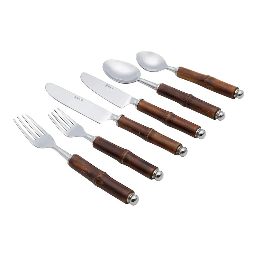 Jogo de Talheres de Mesa Wolff Bamboo Escuro - 6 Pecas
