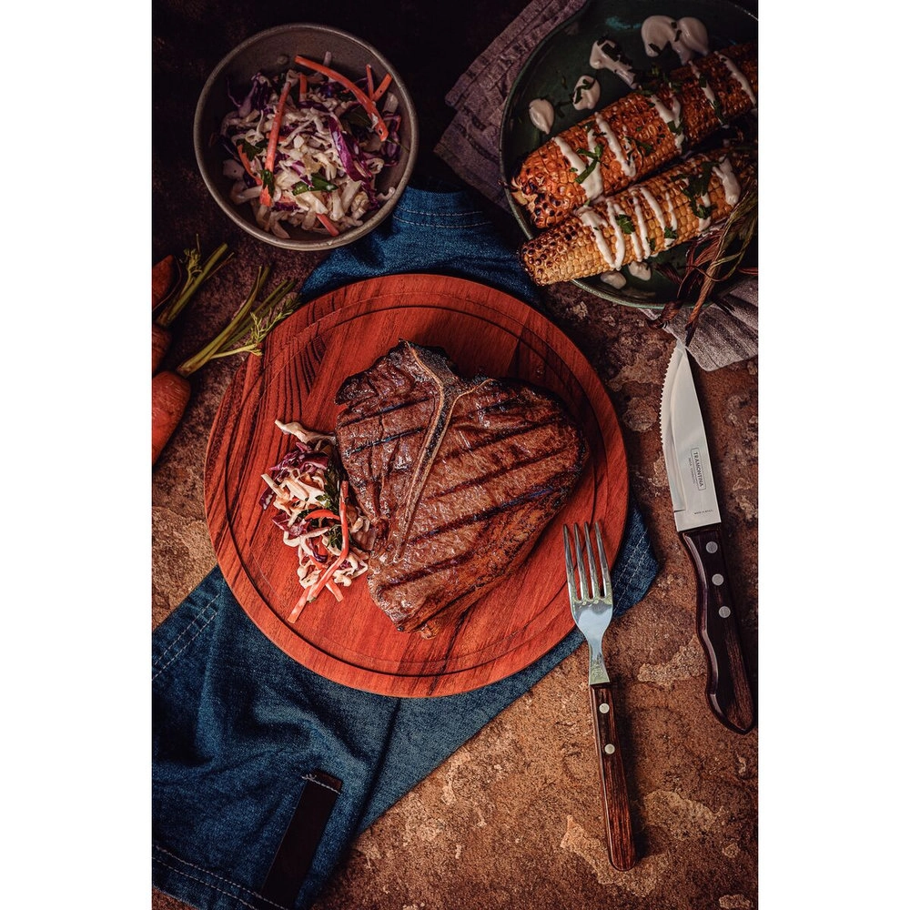 Jogo de Talheres Para Churrasco Jumbo Tramontina Cabo Castanho Polywood - 12 Pecas