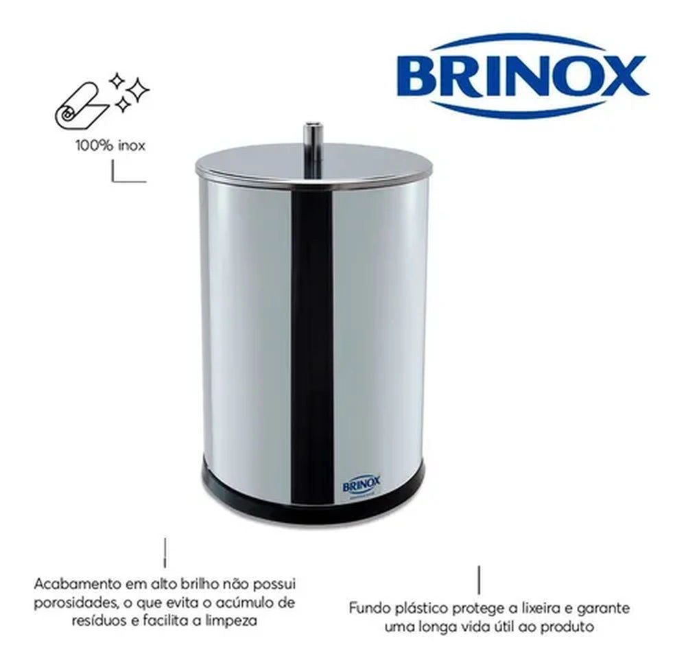 Lixeira Com Tampa Brinox Decorline 7,8 Litros Lixeira Com Tampa Brinox Decorline 7,8 Litros