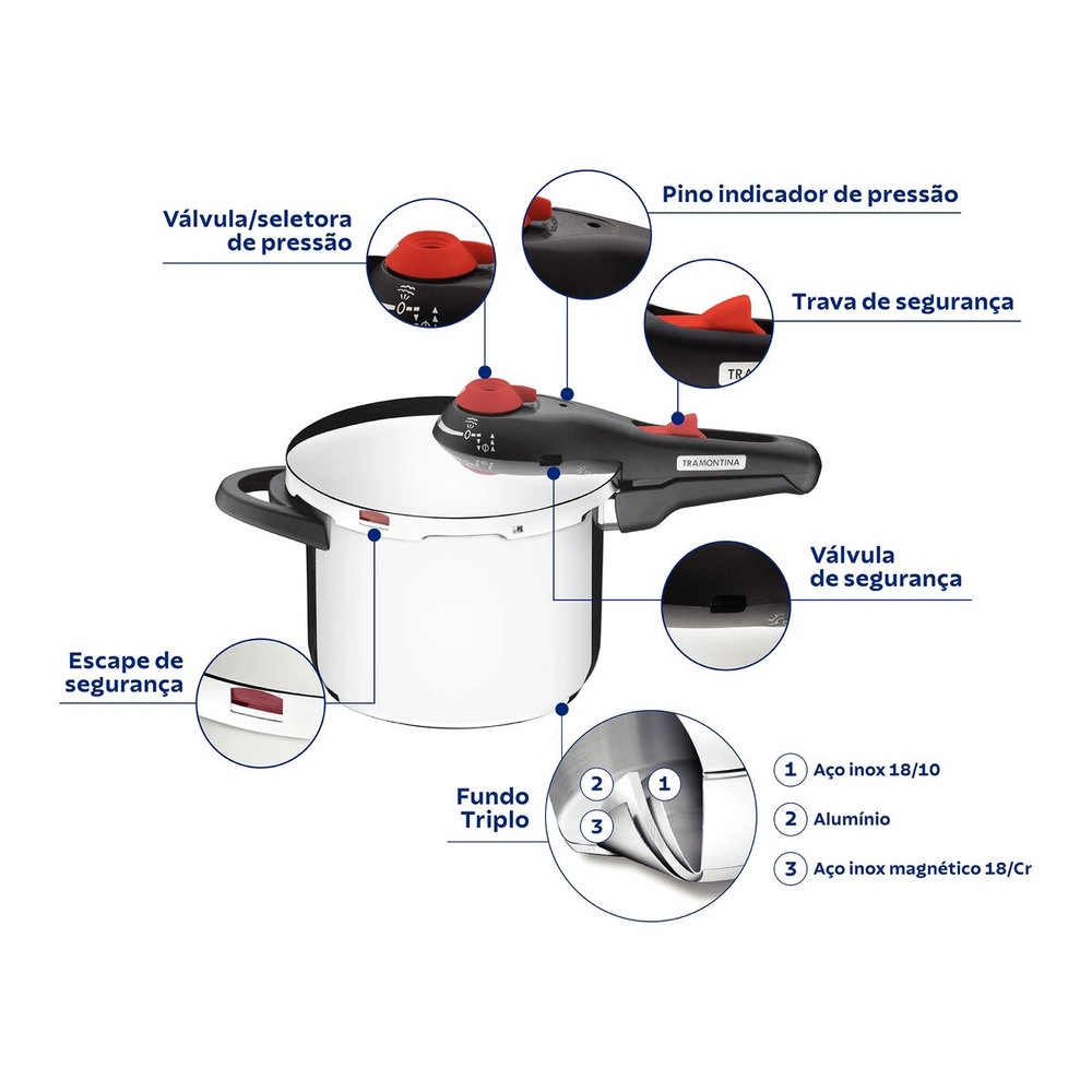 Panela de Pressao Tramontina Solar Aco Inox Panela de Pressao Tramontina Solar Aco Inox