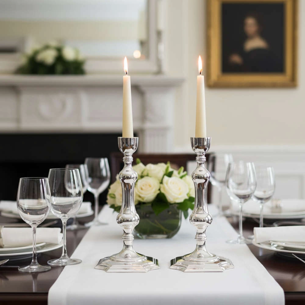 Par de Casticais Shefield Em Prata 38 Cm Par de Casticais Shefield Em Prata 38 Cm